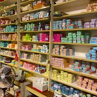 Image of Lynnel Olson's soap on the shelves of her soap shop in Oregon, Illinois.