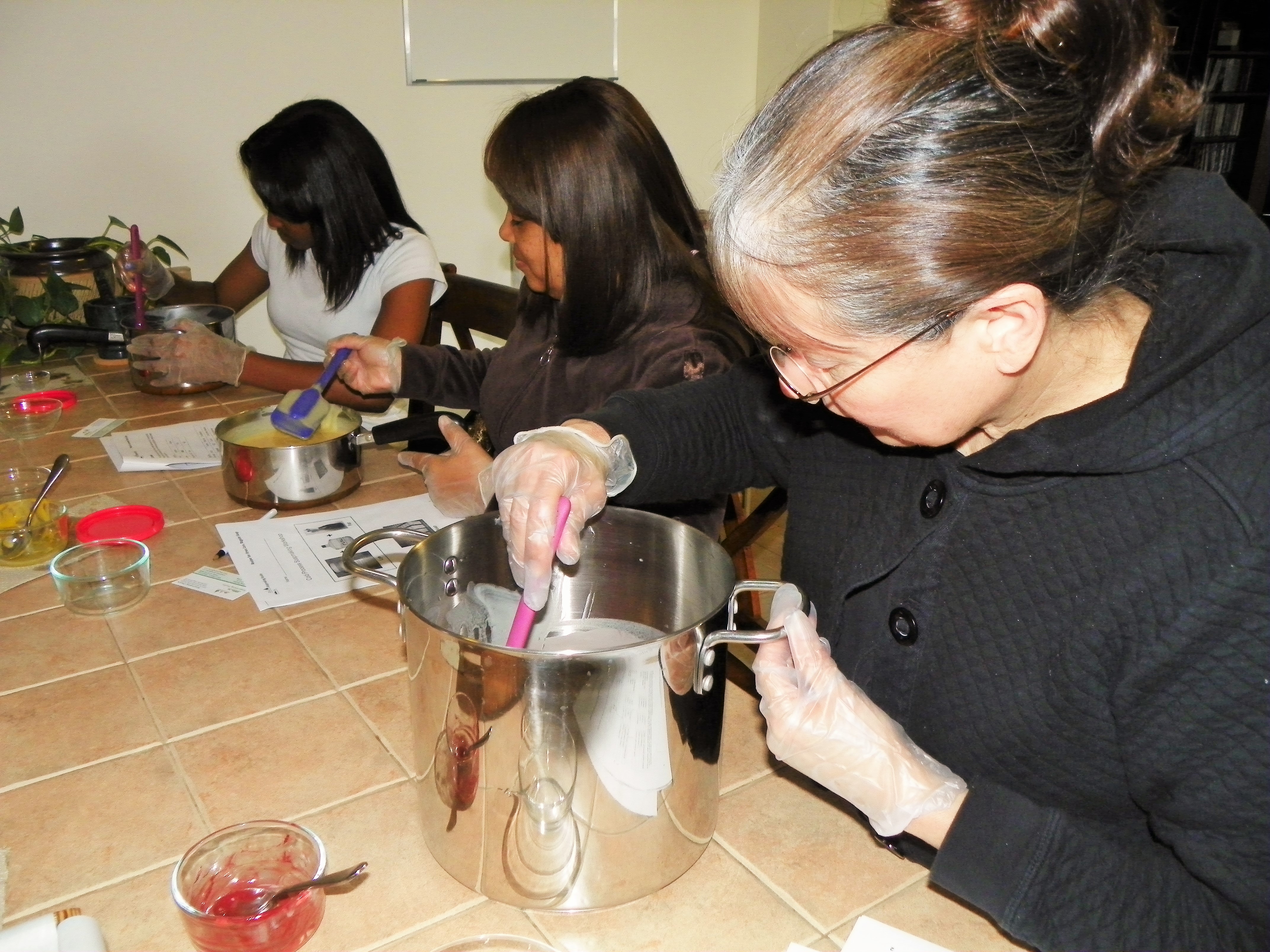 Student Jean Rowe making soap in a class at the Soapmaking Studio, in Lemon Grove.